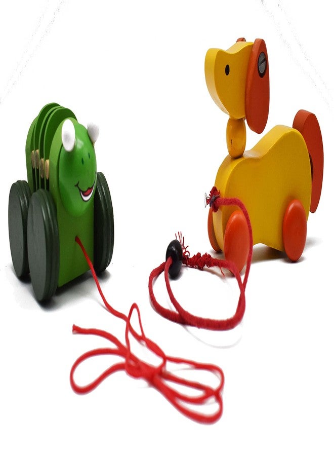 justhandmade Just Handmade Wooden Caterpillar | Dog Pull Along Toy for Kids, Colors May Vary (Combo of 2) - Image 1